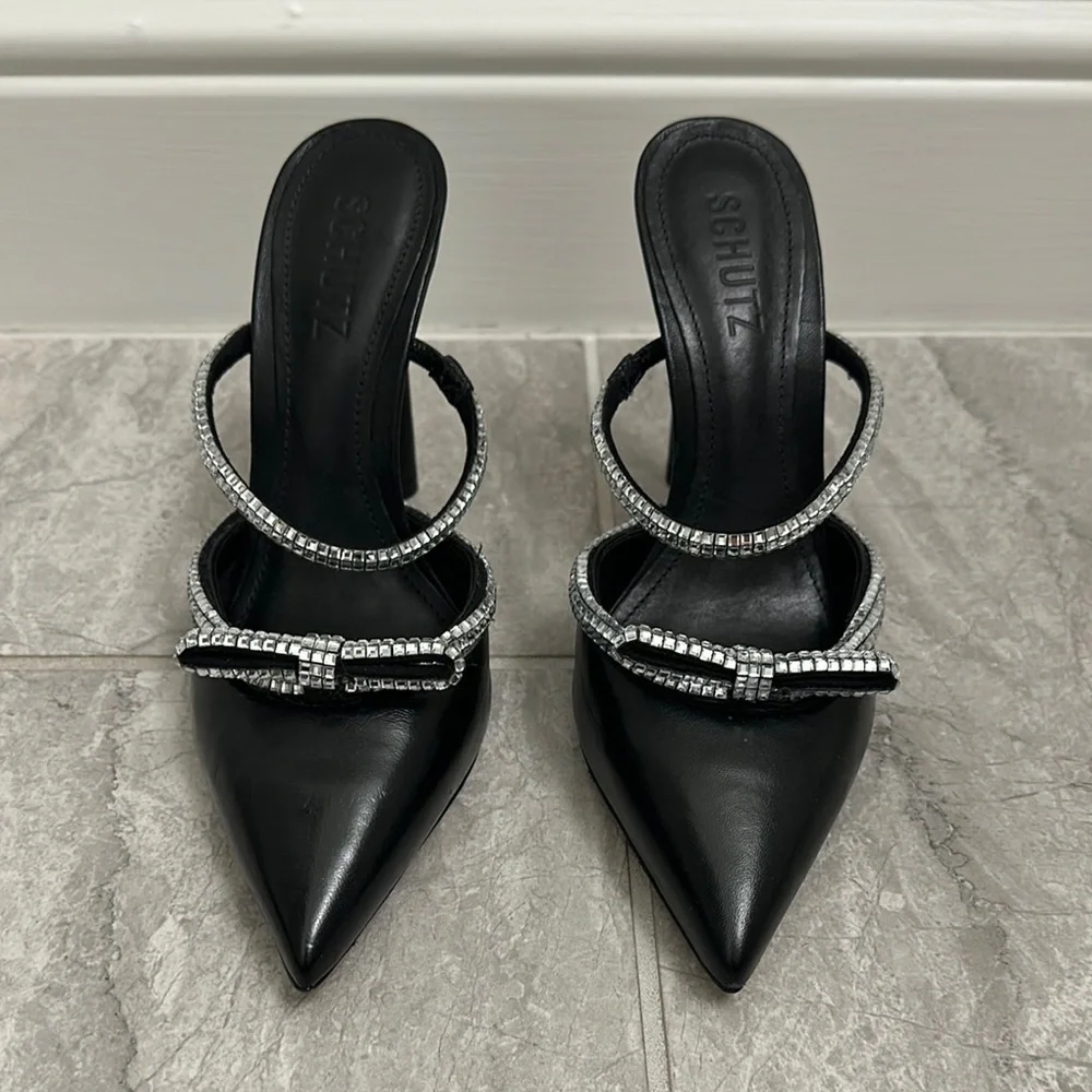 SCHUTZ Black Bow Embellished Heels
